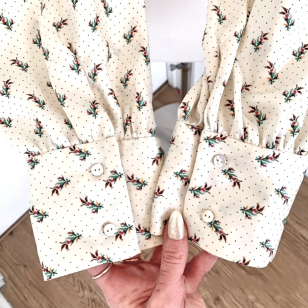 Zara Green Cream Fitted Button Down Crop Top - Picture 6 of 10